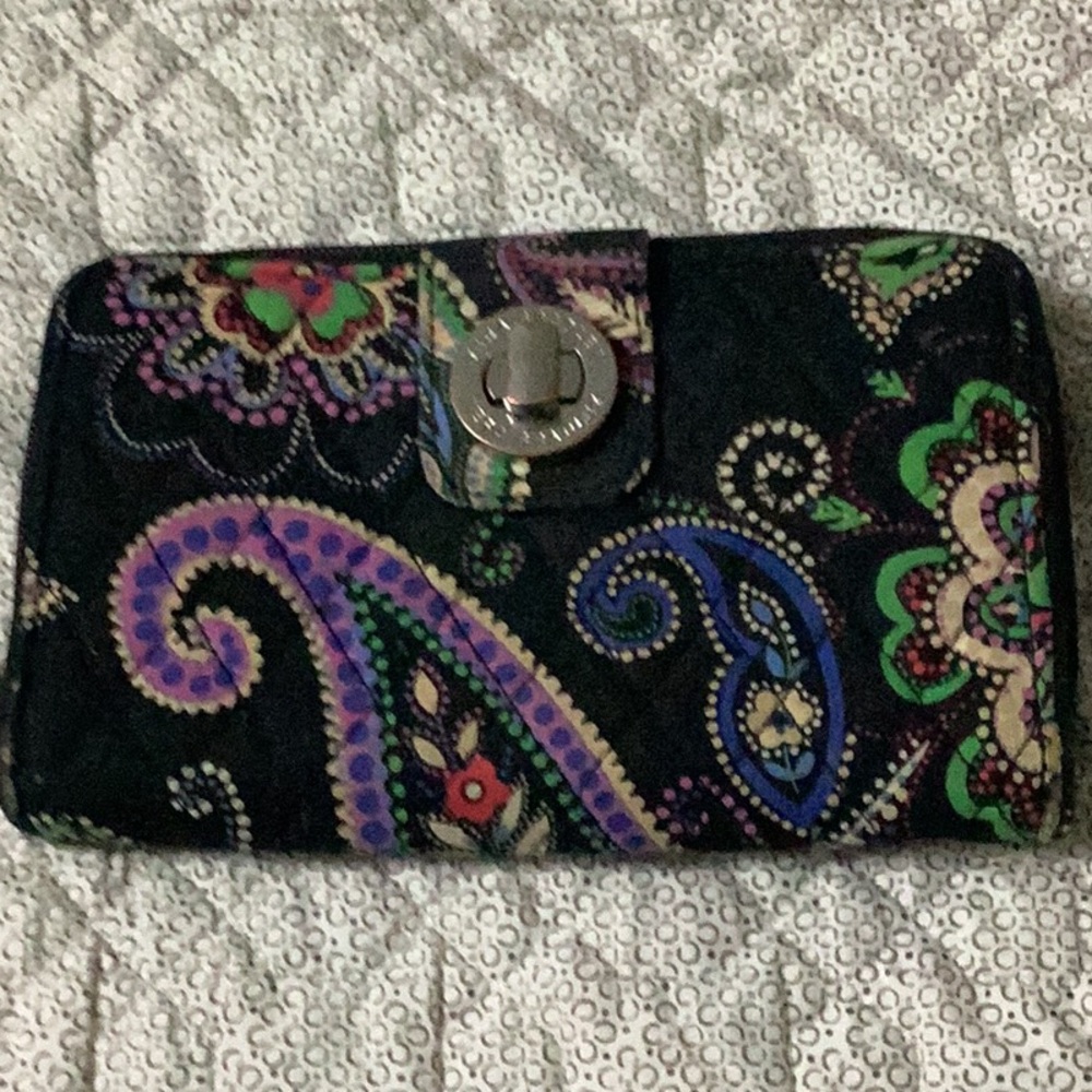 Vera Bradley  Kier Black Paisley Floral Zip-Around Wallet with Multicolor Print